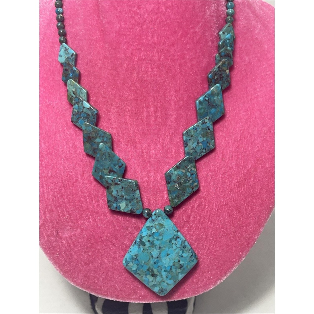 Jay King Mine Finds 925 Sterling Silver Diamond Shaped Turquoise Necklace 20"